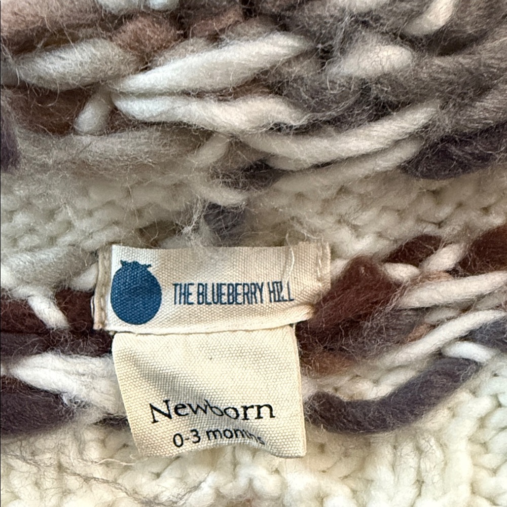 The Blueberry Hill Cozy Knit Pom-Pom Beanie for Newborn - Cream and Brown - Picture 2 of 4